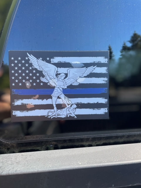 St Michael with a Blue Line Flag Sticker